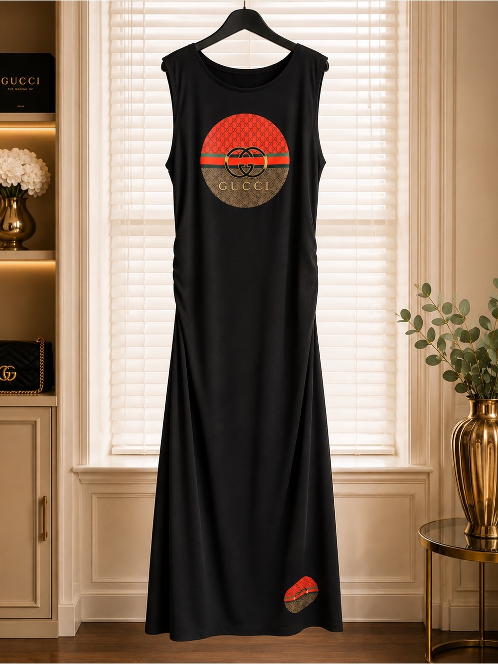 Black Sleeveless Logo Maxi Dress